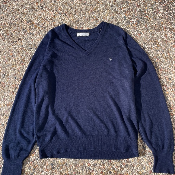 Dior Blue V-Neck Sweater with Long Sleeves